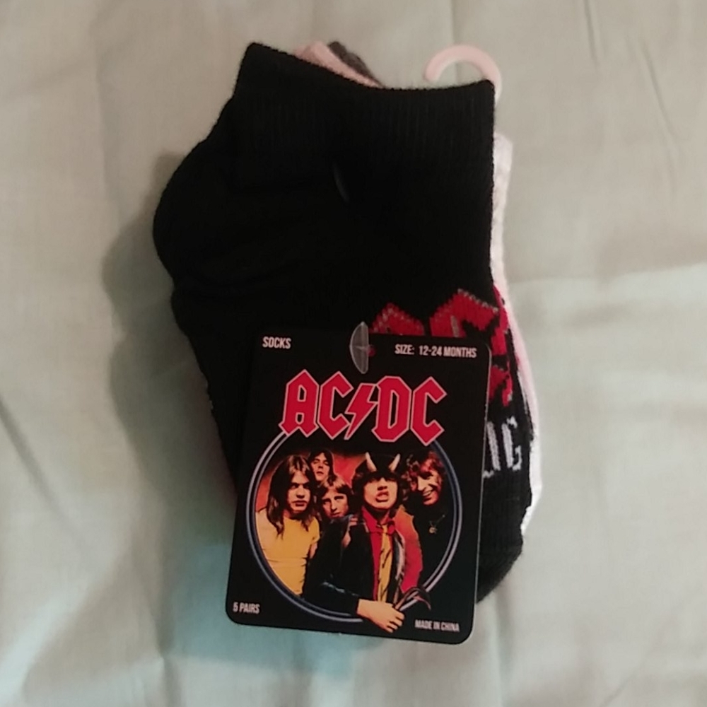 5 PR Kids AC/DC Band Socks Size 12-24 Months